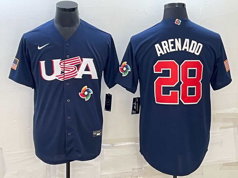 Men 2023 World Cub USA 28 Arenado Blue Nike MLB Jersey7